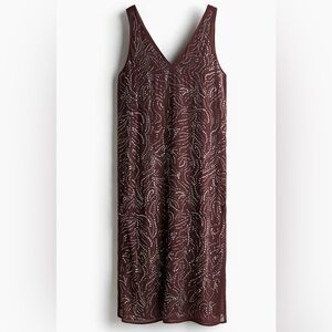 NWT H&M Edition Brown/Burgundy Chiffon Dress Embellished w/Rhinestones. Size M